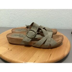 EuroSoft Gwenda Sandals Womens 8.5 Taupe Grey Cork Wedge Buckle Strappy Slide